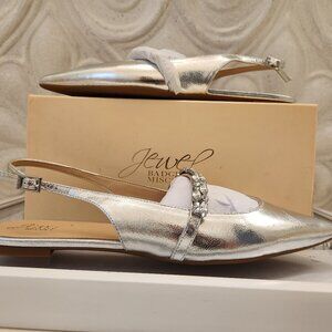 Jewel Badgley Mischka Silver Flats with Embellished Strap